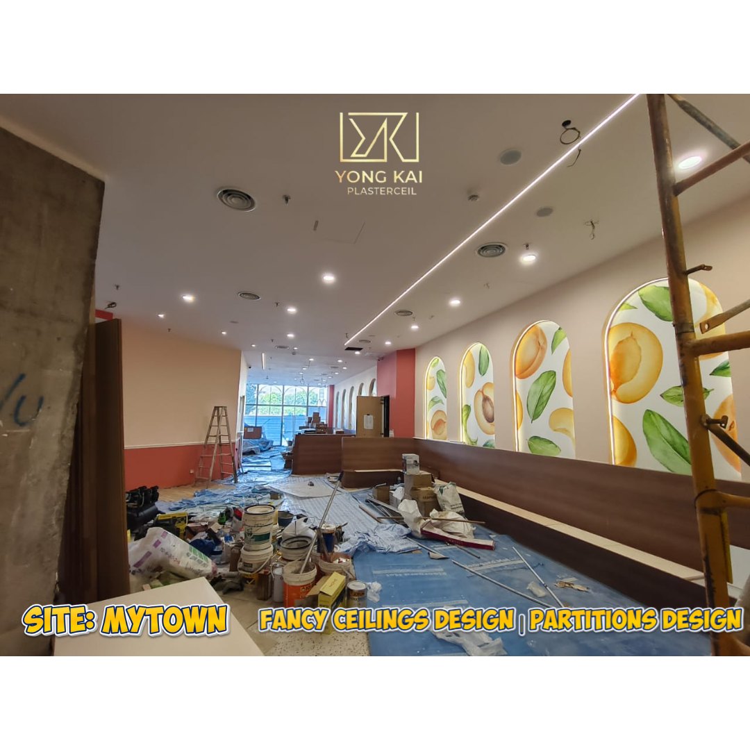 Plaster ceiling with recessed LED profiles MyTOWN Shopping Centre F&B fit-out — plaster ceiling with recessed LED profiles