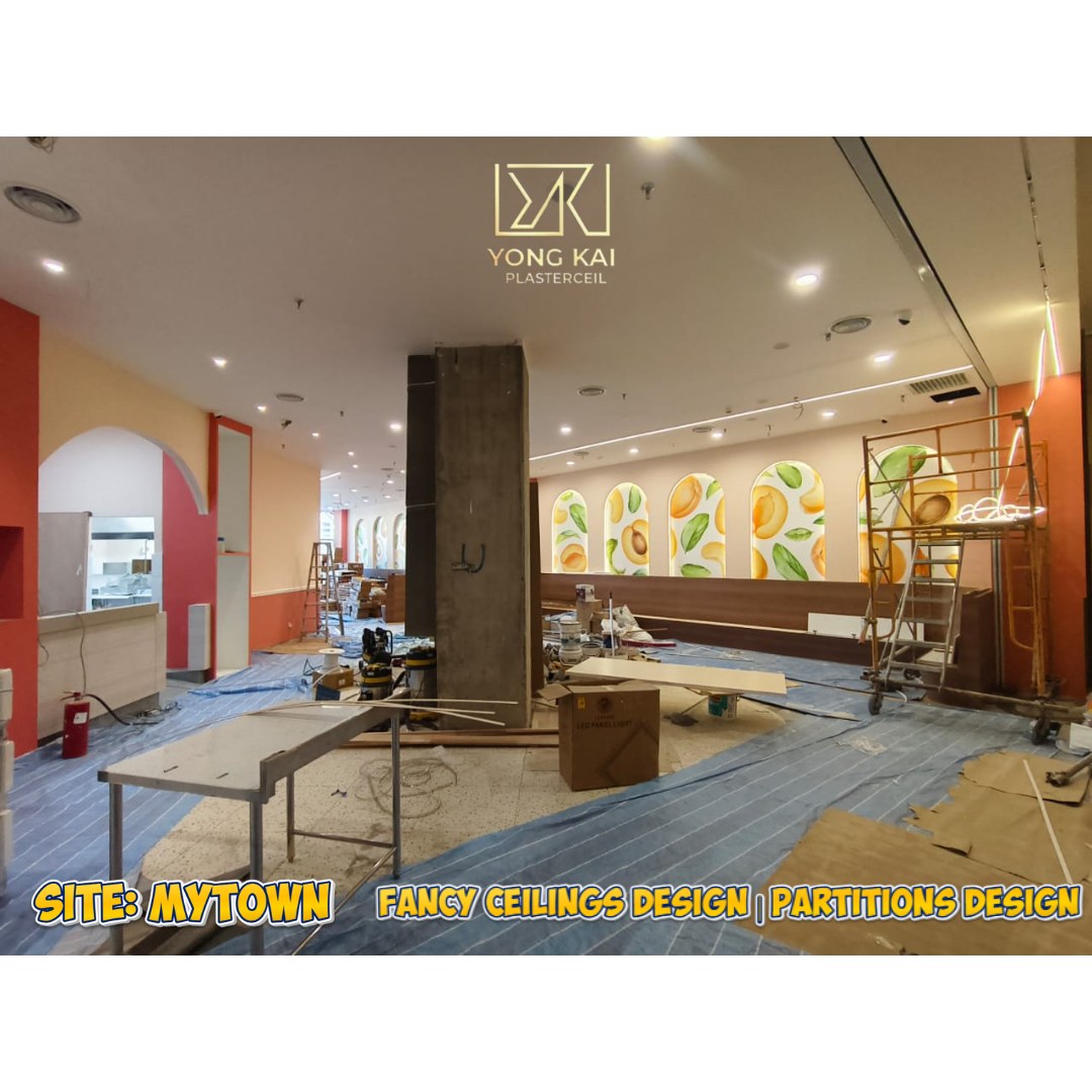 Suspended ceiling with M&E integration MyTOWN Shopping Centre F&B fit-out — suspended ceiling and M&E integration