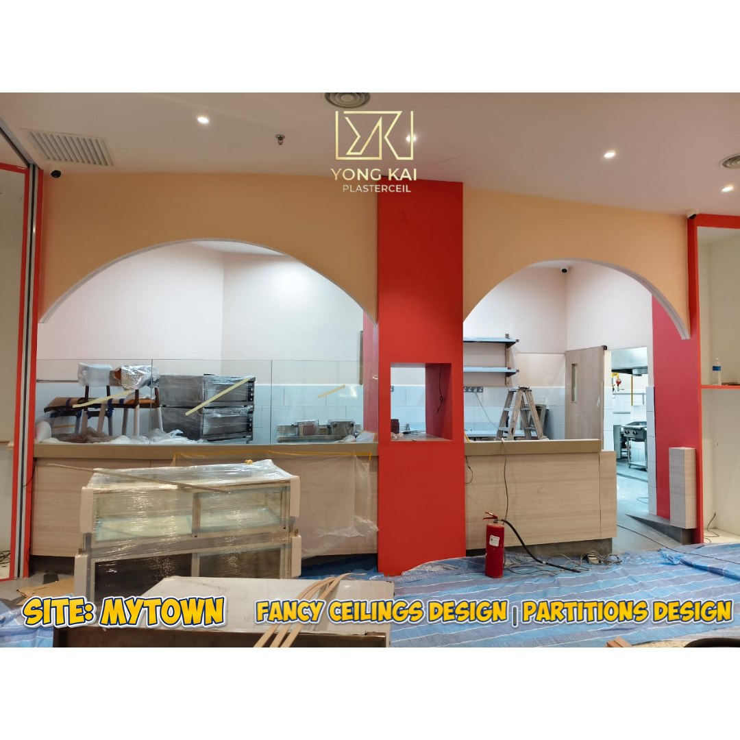 Curved archway partition wall MyTOWN Shopping Centre F&B fit-out — curved archway partition